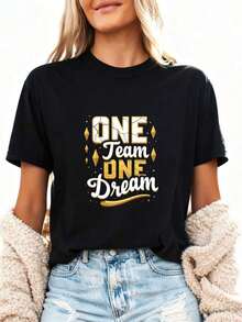 "One Team, One Phrase, One Dream" T-Shirt - Pure Cotton - 黑色2 - 查看 3