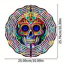 10-Inch Candy Skull 3D Stainless Steel Wind Spinner - Perfect For Halloween, Christmas And More - Multifunctional Hanging Metal Garden Art Decor, Christmas Decoration (Pendant Not Included), Random Style - A - View 3