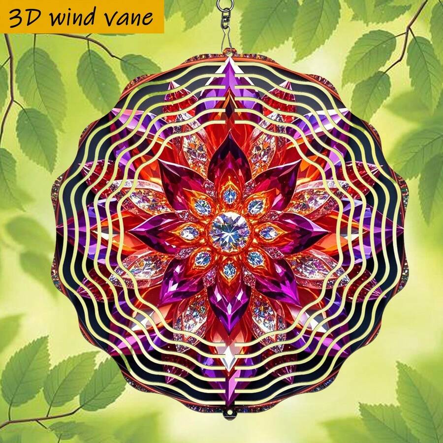 3D 1pc "Dreamlike Pattern Composed Of Brilliantly Colored Petals Like Gems" 10in*10in With 360° Rotating Hook, Creative Wind Spinner For Porch/Yard Decor (Pendant Not Included), Random Style