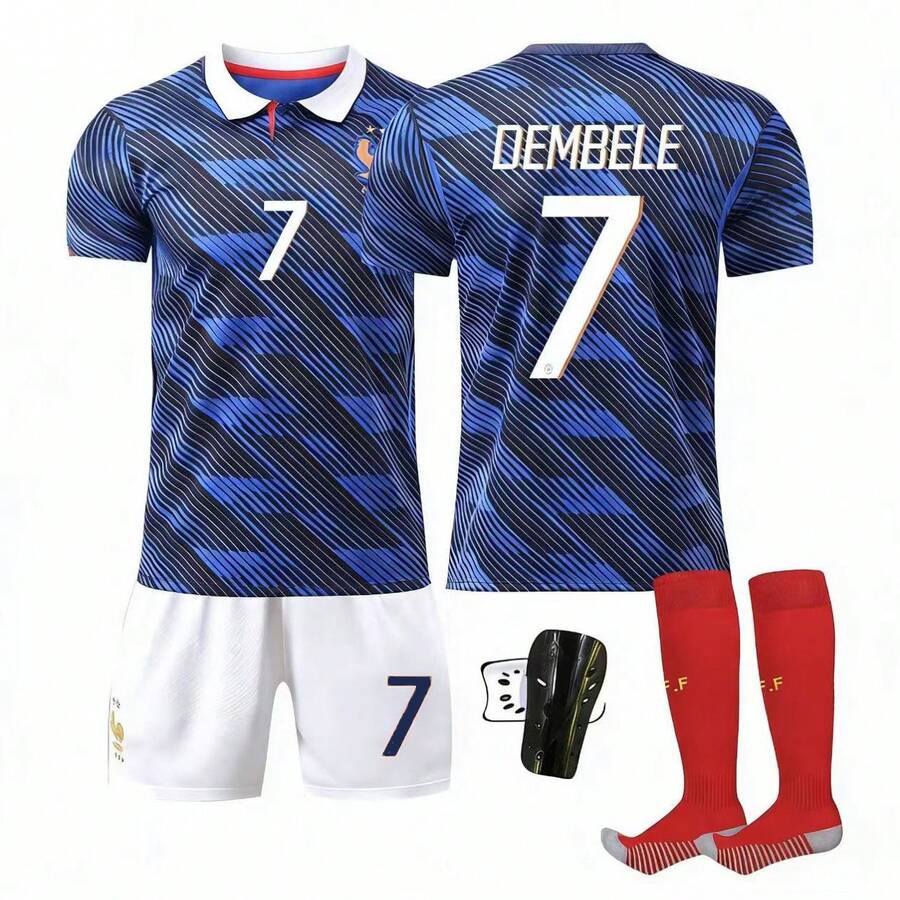 France Home Kit For The 2026-2027 World Cup, Number 10 Mbappé, 11 Olise, 7 Dembélé, Correct Version - 7號 襪子護板 - 查看 1