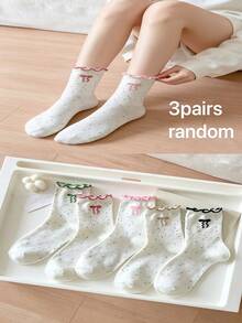 5 đôi tất ren hoa ngẫu nhiên, thấm hút mồ hôi, khử mùi, trang trí nơ, cao đến bắp chân, đa năng cho mùa xuân/hè và thu/đông, phù hợp cho học sinh. - Nhiều màu - Xem 9