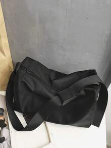 1 túi đeo chéo kiểu bánh bao bằng nylon phong cách thường ngày, túi đeo vai unisex dung tích lớn đa năng, phong cách streetwear - màu đen - Xem 9