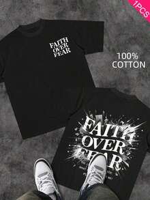 Men's Christian T-Shirt "FAITH OVER FEAR" | Psalm 118:6 Biblical Design | Inspirational Streetwear | 100% Cotton | Unisex Fit | Ideal Gift For Believers - 珊瑚粉 - 查看 1