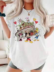 Disney Officially Licensed Epcot Vintage Retro T-Shirt For Women – Featuring Minnie Mouse, Donald Duck And Daisy, The Iconic Epcot Logo And Spaceship Earth Design. Soft, Short-Sleeved Summer Top With A Crew Neck (S–XXL, Multicoloured) For Theme Parks, Halloween And More. - trắng - Xem 1