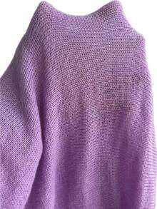 Women's Soft Knit Short Sleeve Light Purple Pullover Sweater, Regular Length Ribbed Knit Top, Suitable For Autumn Wear - Lilac Purple - View 6