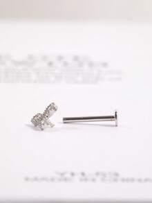 Accesorios para perforación del Body humano - Flor pequeña de plata S925 con incrustación de diamante, perno nasal de rosca con parte superior plana y perno para el hueso nasal - soltero - Ver 5