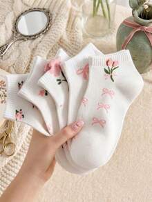 5 Pasang Kaos Kaki Pendek Anak-Anak Motif Hati Minimalis dengan Hiasan Rumbai, Sangat Tipis & Bernapas, Gaya Modis Ins, Kaos Kaki Putih Nyaman, Warna Acak, Cocok untuk Semua Musim - MultiWarna - View 6