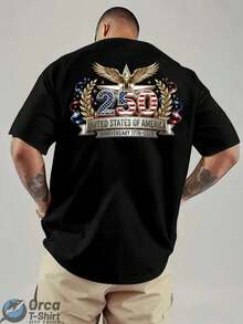 American Retro Style Short-Sleeved T-Shirt With Prints On The Front And Back Featuring A Commemorative 250th Anniversary Design, Suitable For Everyday Summer Wear And As A Patriotic Themed Gift For Friends And Family. - Black - View 3