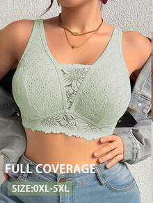 Plus Size Women Lace Patchwork Seamless Underwear, Suitable For Daily Wear In Various Occasions - Lime Green - View 1