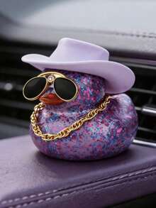 1 pieza Pato de goma con purpurina morada, con sombrero, gafas y collar morados, decoración brillante para el salpicadero, accesorio para escritorio y motocicleta, regalo ideal para entusiastas del automóvil, hombres y mujeres, decoración de cumpleaños y festividades - pato morado - Ver 5