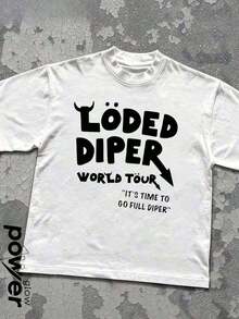 LODED DIPER Men's Casual Printed Cotton T-Shirt With Double-Sided Print, 100% Cotton, Unisex Crew Neck Summer T-Shirt - 粉色 - 查看 6