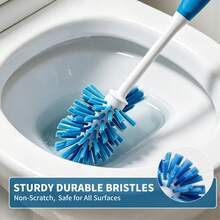 Kleaner Cepillo de baño con cerdas anguladas - Diseño invertido que llega a los puntos ciegos debajo del borde, limpia a fondo las esquinas estrechas, mango largo resistente para baños domésticos y de hotel - Herramienta de limpieza esencial - azul - Ver 4