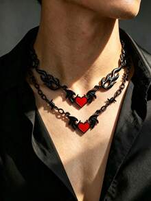 1pc Silver Punk Gothic Stylish Cross Thorn, Wire Mesh Flame Heart Pendant Necklace, Suitable For Men, Halloween Gift, Party Gift, Holiday Gift - Multicolor 7 - View 10