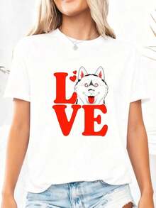 I Love Huskies, Husky Dog T-Shirt, Gift For Husky Lovers, Dog Lover T-Shirt, Siberian Husky T-Shirt, Cute Husky T-Shirt, Dog Owner T-Shirt, 100% Cotton - 白色2 - 查看 3