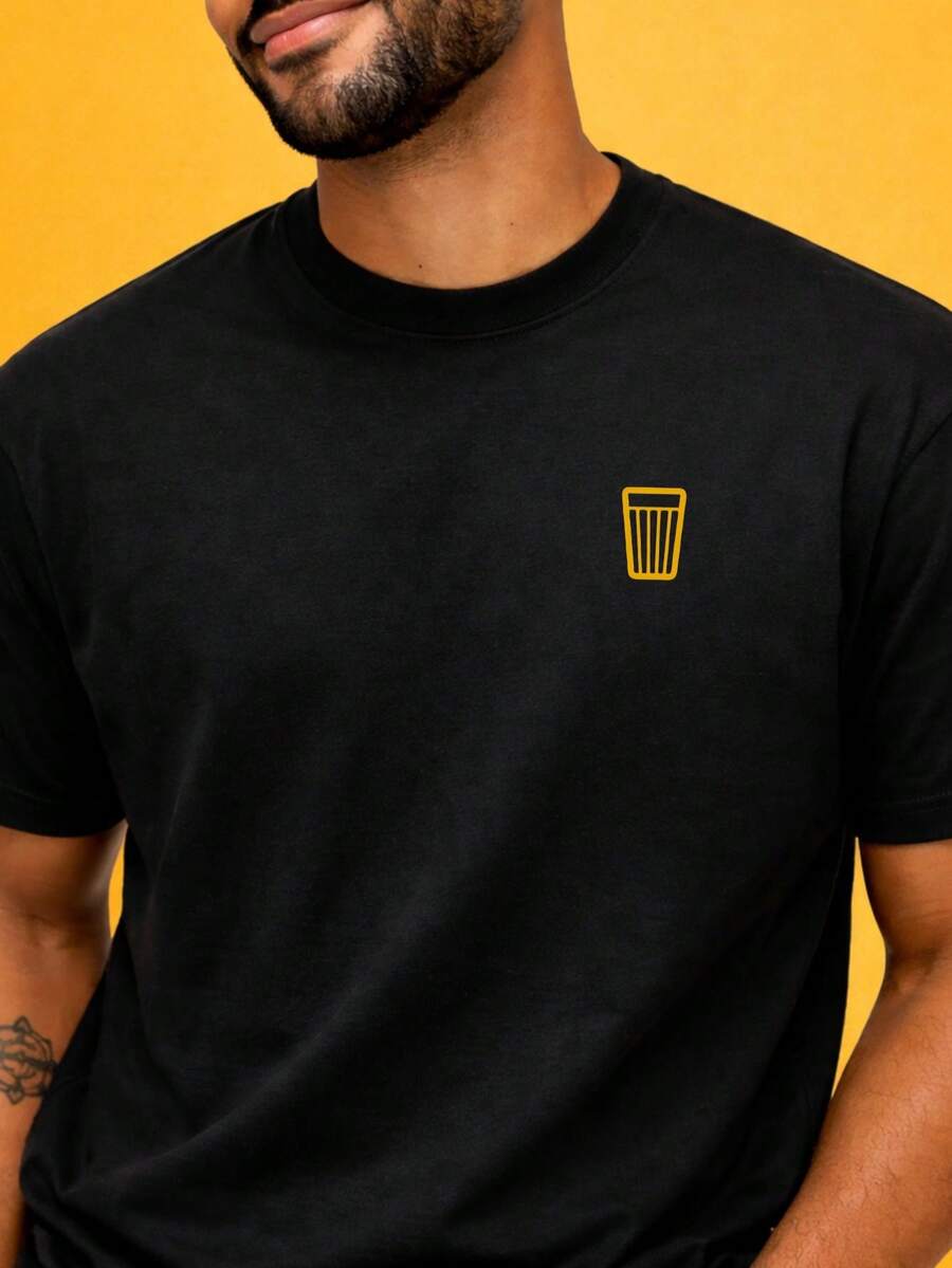 T-Shirt Resenharia Copo Americano Minimalist Brazilian Style Black Casual Unisex Friends Beer Bar Men's Women's 100% Cotton - 黑色 - 查看 1