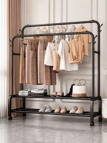 1PC Adjustable Stainless Steel Clothes Rack - Space-Saving, Foldable Design, Double Rods For Efficient Storage Of Clothes, Shoes, Hats, And Accessories - Easy To Assemble, Perfect For Bedroom, Dormitory, And Balcony Use, Minimalist Style Clothes Rack, Stylish - Multicolor - View 1