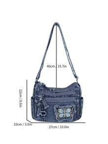 Casual Chic Soft Jeans Multi-Layer Crossbody Bag With Multiple Pockets, Versatile Commuter Large Capacity Women's Shoulder Bag, Great For Commuting - Blue - View 12
