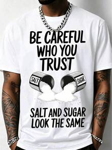 Men's Funny Gym T-Shirt With "Salt & Sugar Trust" Graphic Print - 200g Heavyweight Cotton, Loose Fit, Breathable, Short Sleeve, Crew Neck, Casual And Sporty Summer T-Shirt - Salt Shaker Design For Salt Lovers (Machine Washable) - Black With White Salt Crystal Print, Loose Fit T-Shirt For Outdoor Fitness, Geometric Pattern, Adult Men's Fashion, Humorous Salt-Themed Design - 白色 - 查看 6