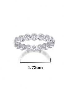 1pc Elegant Luxury 925 Silver 3.0mm X 17pcs, Total 1.7 Carat Moissanite Round Halo Ring, Suitable For Women's Daily Wear, Party, Vacation, Valentine's Day, Mother's Day, Wedding Anniversary, Women's Jewelry Gift - Silver - View 4
