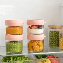 2 piezas Tarros de vidrio para comida de bebé con tapas, recipientes de almacenamiento reutilizables de 80ml y 120ml, aptos para congelador - Rosa - Ver 3