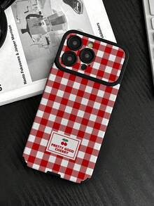 1pc Fashion Creative Cherry Letter Plaid Pattern Shockproof Phone Case Compatible With Samsung S25, S24, S23, S22, A73, A13 / 11, 12, 12 Pro Max, 13, 14 Pro Max, 15, 16/16 Pro, 17/17 Pro And Other Models - Multicolor - View 3