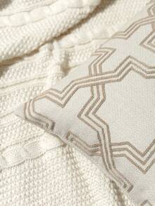 1pc Beige Geometric Pattern Embroidered Throw Pillow Cover, Modern Minimalist Geometric Line Embroidered Decorative Pillow Sham, Suitable For Indoor Decor, All Season Pillow Case, Pillow Insert Not Included - Beige - View 5