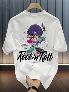 Camiseta de manga corta estampada a la moda para hombre, de algodón puro de peso pesado para verano, estilo coreano y japonés, prenda masculina versátil. - Negro - Ver 6