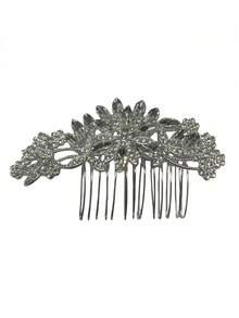 1pc Women's Elegant Alloy Rhinestone Hair Comb, Bridal Headpiece For Wedding, Party And Gathering - Silver - View 3