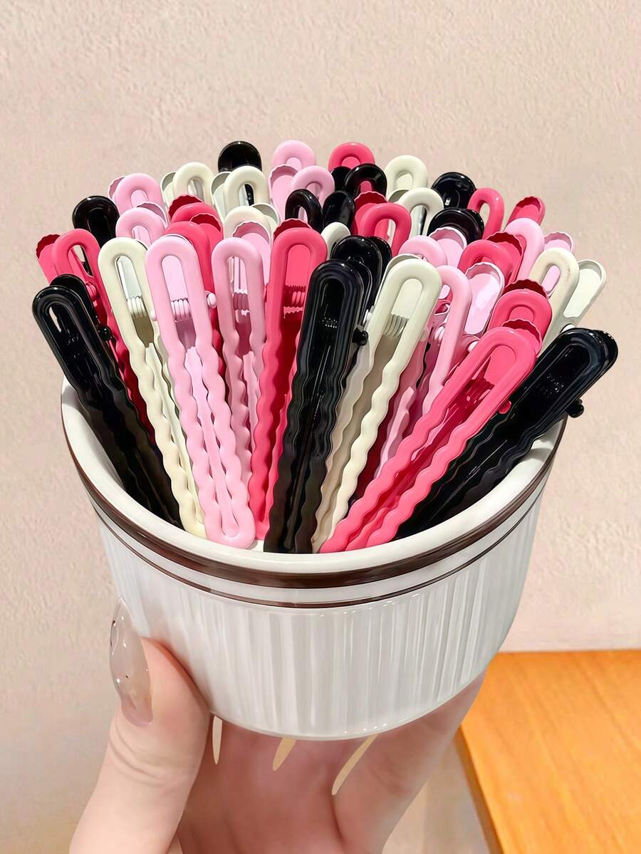 8/16/32pcs/Set Jepit Rambut Bergelombang Tanpa Sambungan Warna Hitam, Putih, Merah Muda, dan Merah Muda Pucat, Warna Klasik Serbaguna, Cocok untuk Gaya Manis, Elegan, dan Kasual, Sesuai untuk Perjalanan Sehari-hari, Sekolah, Liburan, Wisuda, dan Lainnya, Warna Acak, Jepit Rambut, Jepit Cakar - MultiWarna - View 1