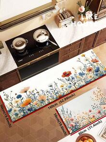 1/2pcs Rubber Kitchen Rug, Romantic Floral Anti-Fatigue Kitchen Mat, Non-Slip Washable Kitchen Mat, Comfortable Standing Mat - Multicolor - View 11