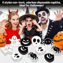 D120pcs Halloween Napkins Ghost Skull Party Plies Disposable Pumpkin Spider Paper Napkins Table Decorations For Luncheon Dinner Beverage Halloween Birthday PartyN - 主要為黑白照片 - 查看 5