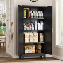 Metal Storage Cabinet With 2 Doors And 3 Adjustable Shelves, Black Kitchen Pantry For Food, Utility Cabinet For Laundry Room, Cupboard - Black - View 7