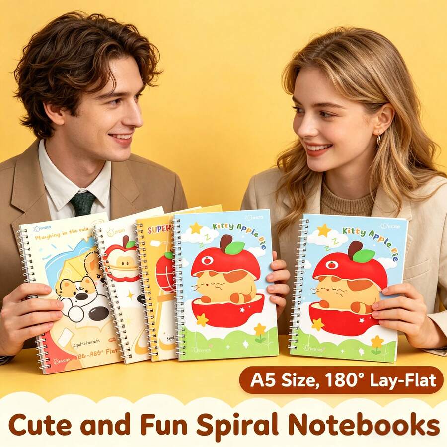 3 piezas Cuaderno espiral con dibujos animados lindos, Bloc de notas con líneas gruesas estilo INS, Papelería de oficina para estudiantes, Temporada de regreso a la escuela. Suministros escolares - A - Ver 1