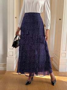 Vestido de verano para mujer Vellofy, hecho de tela ligera, transpirable y cómoda, con diseño de volantes en el bajo y decoración con estampado de lunares - Azul marino - Ver 6