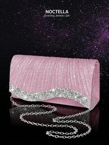 Noctella Borsa clutch da donna con cristalli scintillanti e strass, portafoglio da sera elegante e di lusso, nuova busta pieghettata alla moda, con set di gioielli composto da collana, orecchini e bracciale in cristallo, adatto per ragazze in festa, spose, regali per vacanze, borse da cerimonia, borse da festa, perfettamente abbinabile ad abiti da festa, da sera e con paillettes, l'accessorio perfetto per partecipare a balli - Rosa - Visualizzare 6