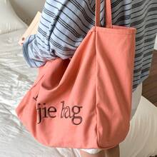 2025 Summer New Letter Niche Design Korean Canvas Bag Female Large-Capacity Commuter Leisure Tote Bag - Pink - View 4