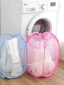 1pc Minimalist Breathable Portable Moisture-Proof Foldable Laundry Hamper,Home Bedroom Bathroom Portable Foldable Storage Basket Laundry Hamper,Essential Storage Basket For Travel,Outings, Business Trips(Random Color And Size) - Pink - View 3