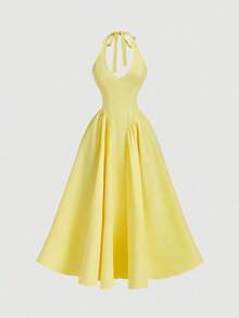 MOD Vestido de verano elegante de unicolor con escote halter y espalda descubierta para mujer - amarillo ganso - Ver 8
