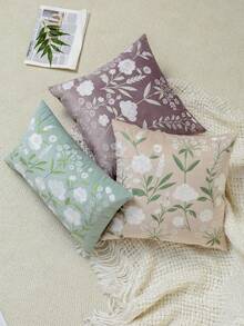 1pc Beige Modern Minimalist Floral Embroidery Throw Pillow Cover, Spring/Summer Flower Embroidered Decorative Pillowcase, Suitable For Indoor Decor, All-Season Use, Pillow Insert Not Included - Beige - View 8