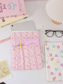 1個條紋花朵/愛心印花平板電腦保護套/攜帶包，相容於 iPad、Kindle、 Galaxy 及 Android 平板電腦，多口袋多功能收納包附手把，可用作書籍收納袋、文具袋、鉛筆袋，亦可作為化妝包、護膚品收納袋，適合老師、媽媽、同學及好友的禮物 - 彩色 - 查看 3