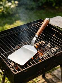 1 Cái Xẻng Nướng Bằng Thép Không Gỉ 430 Với Tay Cầm Gỗ - Xẻng Lật Nặng Dùng Cho BBQ, Bếp Nướng, Nấu Ăn Trên Bề Mặt Phẳng & Nướng Bánh Trong Bếp - A - Xem 5