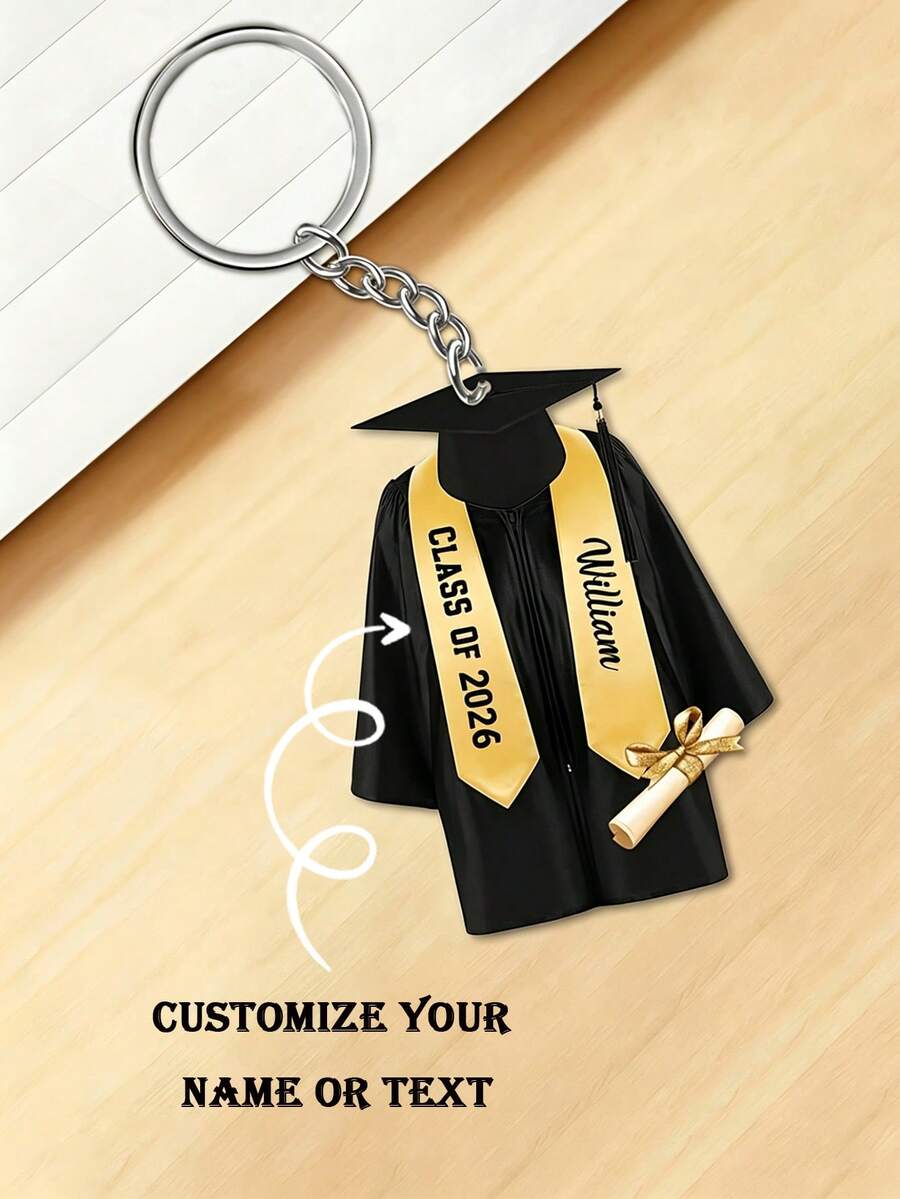 1pc/10pcs Customizable Graduation Gown Keychain, Personalized Class Of 2026 Graduation Keyring With Name, Graduation Cap & Diploma Charm, Bag Pendant & Car Key Accessory, Graduation Souvenir Gift For Students - Multicolor - View 1