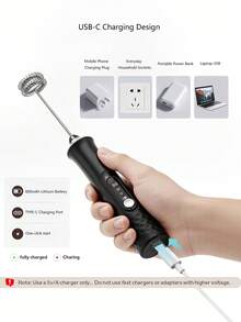 Multifunctional USB Rechargeable Handheld Milk Frother, With 2 Detachable Milk Frothing Heads, 3-Speed Electric Coffee Mixer, Detachable Stainless Steel Milk Frothing Whisk Suitable For Latte, Cappuccino, Matcha, Egg - Multicolor - View 6
