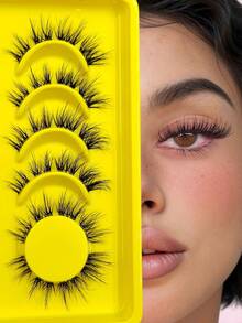 Asiteo 6 Pairs Cat Eye Style Transparent Band False Eyelashes, Foxy Eye Eyelashes, Soft Faux Mink Eyelashes, Natural Fluffy Short Eyelashes, Suitable For Daily Makeup, Beauty Blogger Makeup - Black - View 2