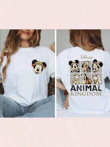 Camiseta de manga corta con estampado de dibujos animados de Disney del Reino Animal, adecuada para uso diario, fácil de llevar en verano, con microelástico, cuello redondo casual de verano, suave, para hombres y mujeres, versión holgada, regalo para vacaciones. - Blanco - Ver 6