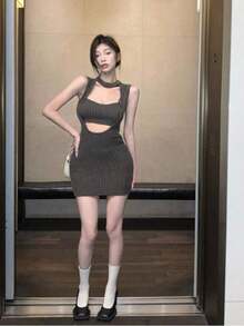 Women Short Dresses - Dark Grey - View 6