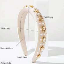 Fashionable, Elegant,, Sweet, Solid Color,-Embellished, Pearl, Wide-Brimmed, Knotted Headband, Hair Accessory, Headwear HJ0G - 咖色 - 查看 5