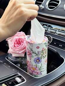 Car Tissue Box Holder With Facial Tissues, 4-Pack Tissue Box Container, Fits Car Cup Holder Round Cylinder, Car Tissue Box With Loose Facial Tissues, Car Cup Holder Travel Tissues, Round Car Tissue Box, Suitable For Dining Table, Bathroom, Office, Party And Travel, Summer Essential. Party Decoration, Holiday Essential, Teacher Gift, Halloween Decoration, Christmas Decoration, Christmas Gift - Flowers - View 8