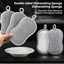 3PCS Double-Sided Kitchen Cleaning Sponge Scrubber, Non-Scratch Silver Wire & Soft Fiber Dishwashing Pad, Reusable, - A - View 7