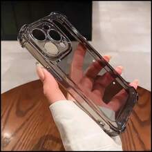 Capa de Telefone Preta Sólida e Simples de Moda, 1 Peça, Espessura Reforçada, Anti-Amarelamento, Anti-Queda, Compatível com iPhone, À Prova d'Água, à Prova de Choques, Resistente a Arranhões, Cantos Reforçados, Presente de Primavera - Preto - Visão 2